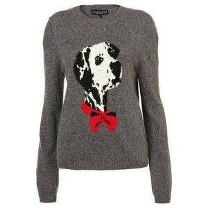 Topshop Long Sleeve Crew Neck Knitted Sweater Dalmatian Dog Gray Size 6